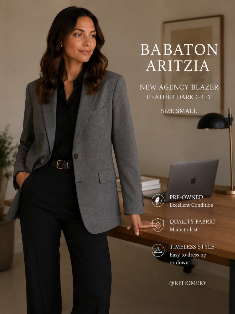 Babaton Aritzia New Agency Blazer Relaxed single-breasted blazer Heather Dark Gr